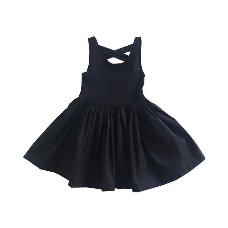2024 Summer Girls Elegant Goth Dresss Black Sleeveless Tutu Dress Backless Off Shoulder Party Kid Dresses 2 4 5 6 7 8 Years OldT250219