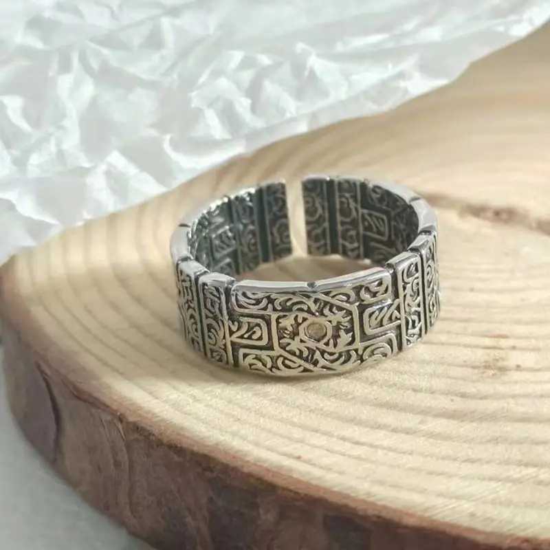Retro Tang Grass Pattern Ring For Men Silver Color Punk Gothic Open Ring Handmade Rock Hiphop Unisex Jewelry Accessories GiftXJ250219