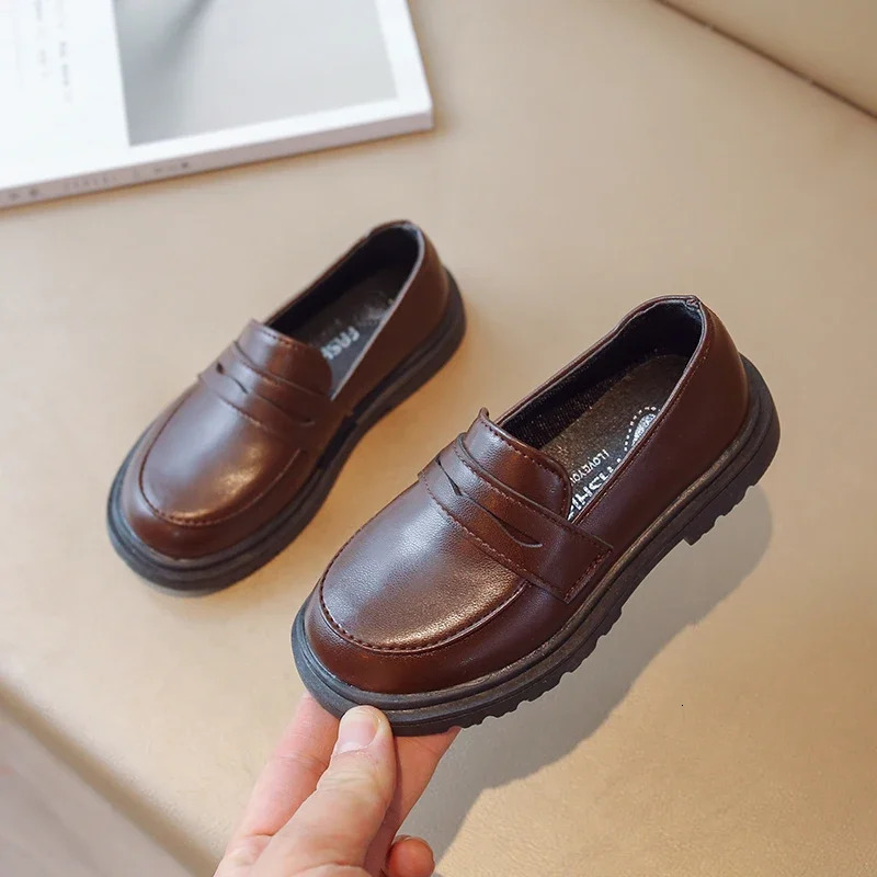 European and American Style Children Loafers for Boys and Girls Spring Retro Solid Color Kids Leather Shoes Breathable 250219
