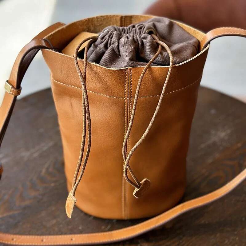 Genuine Leather Women Shoulder Bags Female Small Patchwork Bag 2024 New Drawstring Pockets Money Purse Designer