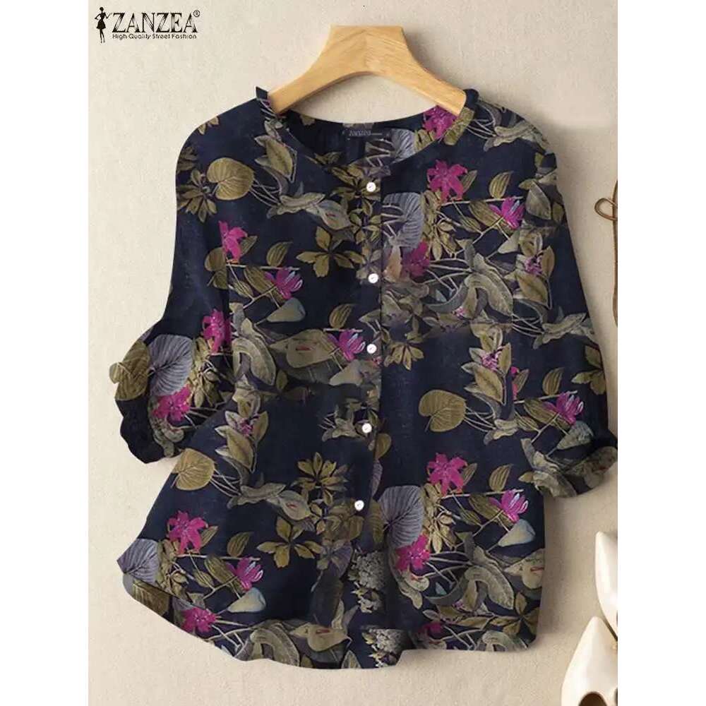 ZANZEA Fashion Sunnmer Top For Women Vintage Ral Printed Blouse Holiday Shirt 3/4 Sleeve Tunic Elegant Work OL Blusas Chemise