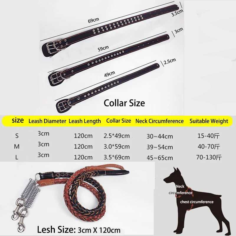 Pet Leather Dog Collar Leash For Large Dog Leather Dog Traction Drag Tow Rope Chain Pet Dog Supplies Accessories Prevent RunawayXJ250218