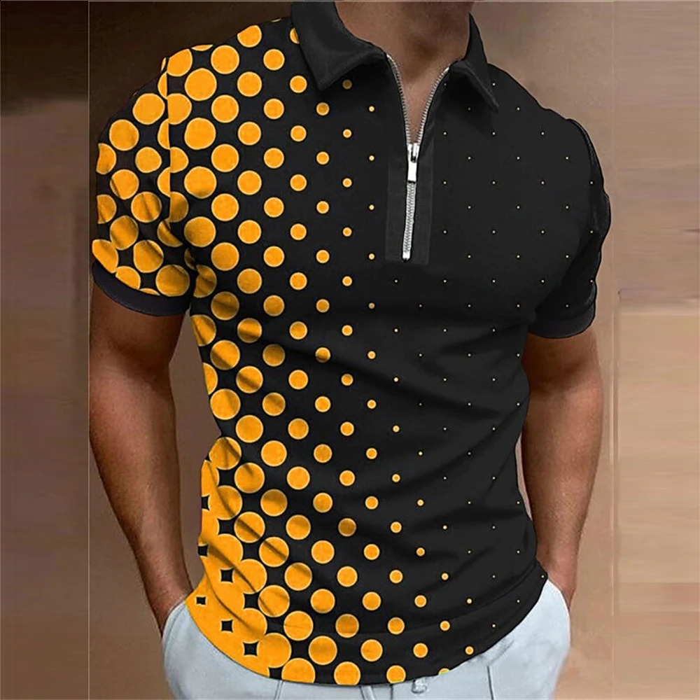 Colorful Printed MenS Polo T-Shirt Summer Golf Short Sleeve Zip Polo Shirt Spot Print Tops Fashion Loose Oversized Men Clothing 250218