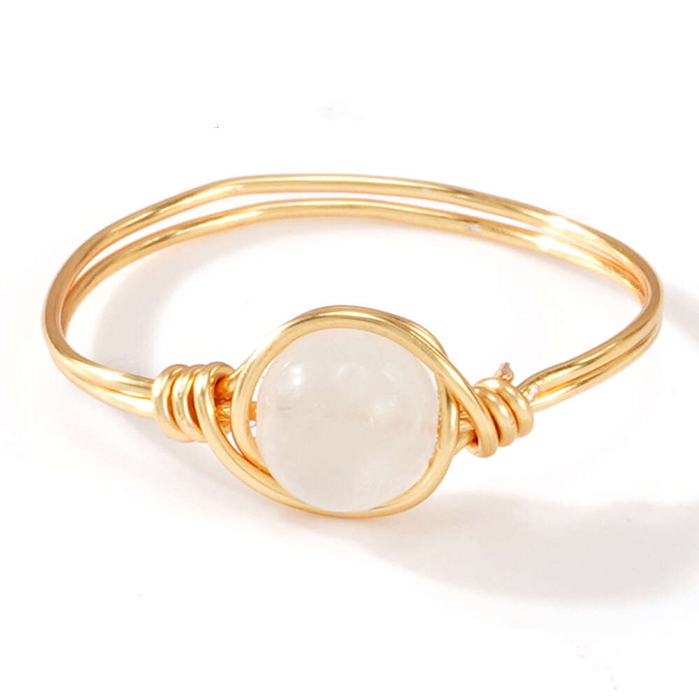 French style light luxury green agate half women's natural stone ring, high-end feel, ins style, no fading