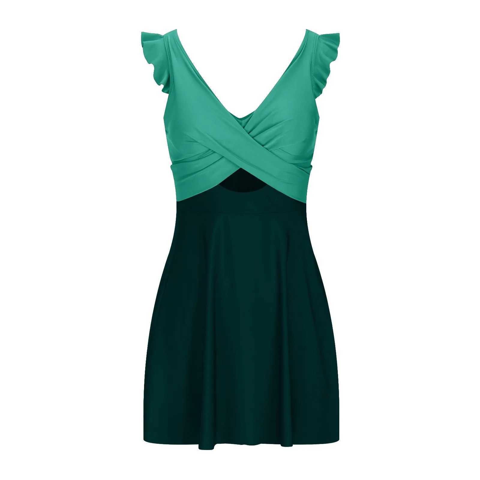 Womens Tankini swimsuit a pleated cross skirt V-neck control cut high waist swimsuit sexy two-piece swimsuit W250219