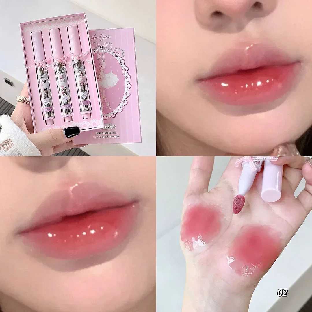 Halo-dyeing Tinted Lip Gloss Crystal Jelly Moisturizing Waterproof Mirror Water Glass Lip Gloss Transparent Color Cosmetics GiftW250219