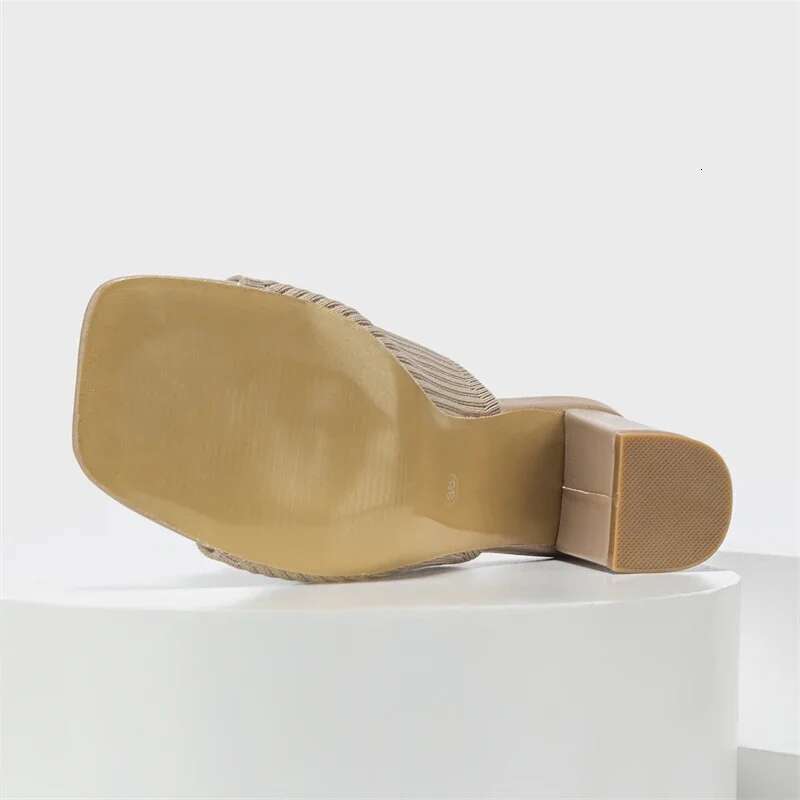 Design Cozy Elastic Fabric Women Slippers High Quality Summer Shoes Concise Square Chunky Heels atos De Mujer