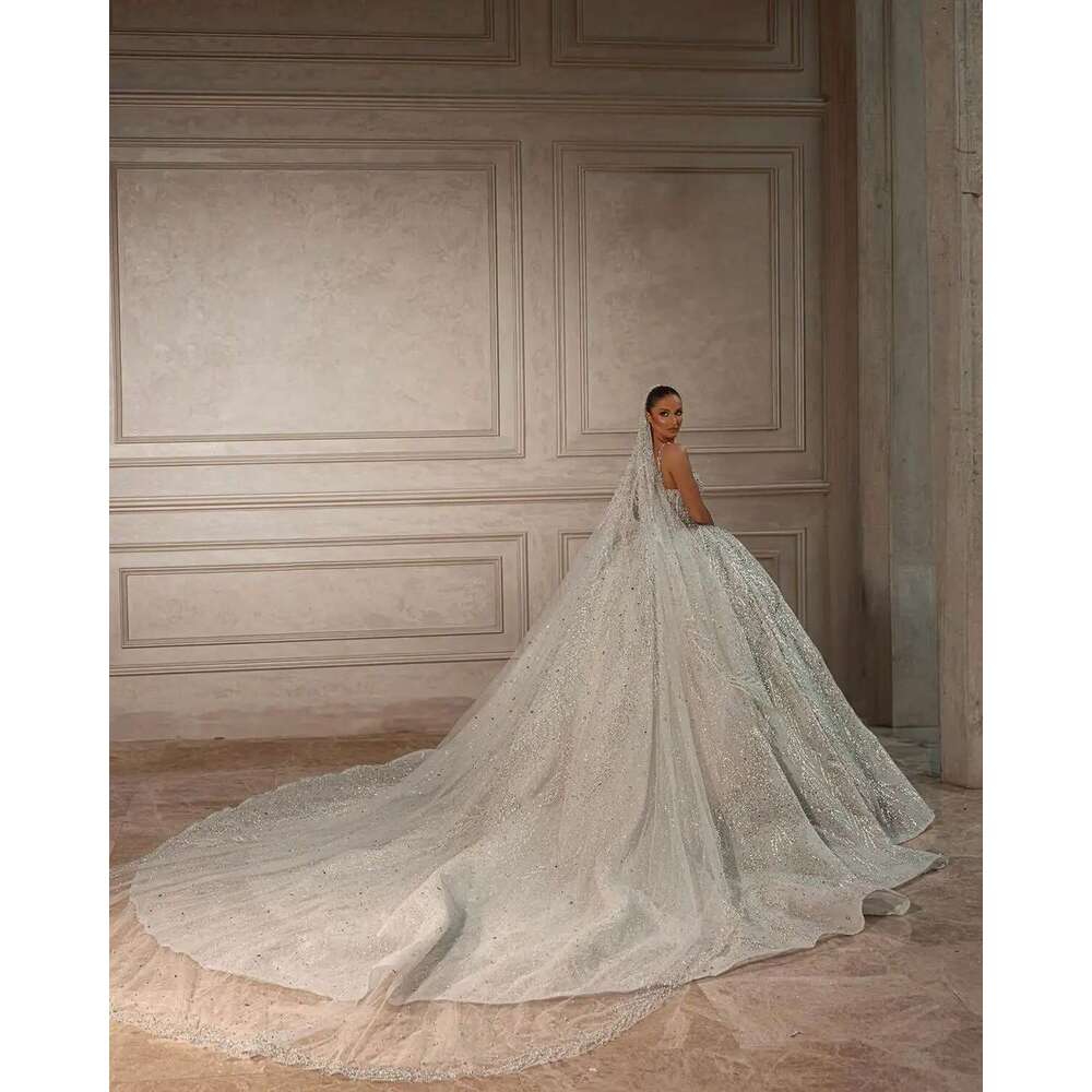 Illusion Ball Gown Strapless Spaghetti Strap Sequins Beads or-Length Sparkg Bride Wedding Dress Custom Made