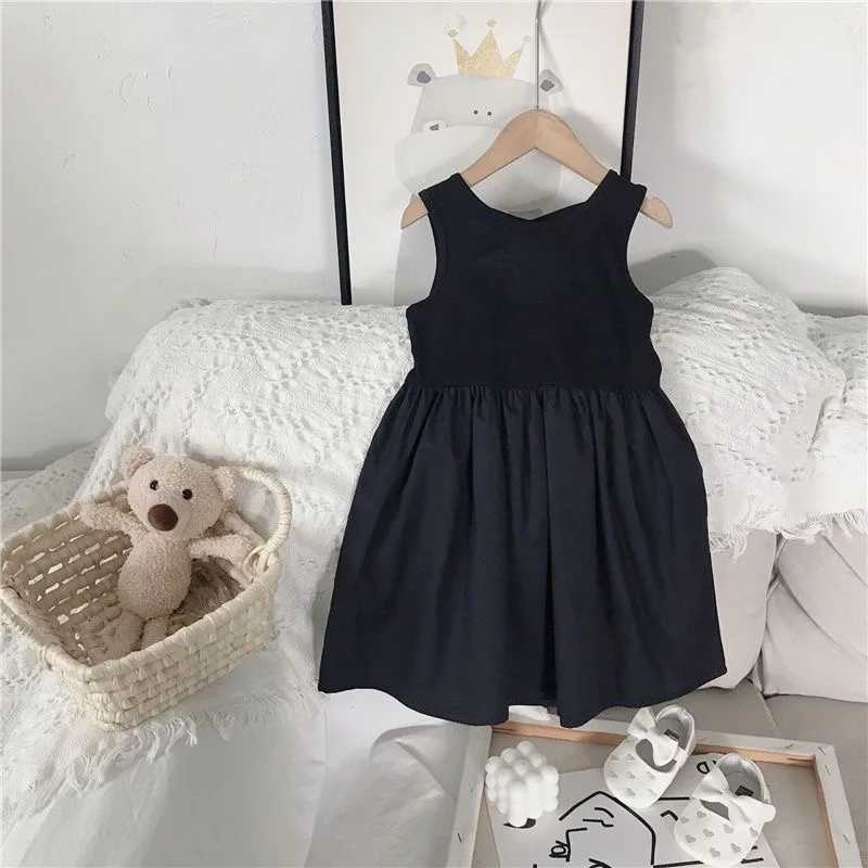 2024 Summer Girls Elegant Goth Dresss Black Sleeveless Tutu Dress Backless Off Shoulder Party Kid Dresses 2 4 5 6 7 8 Years OldT250219