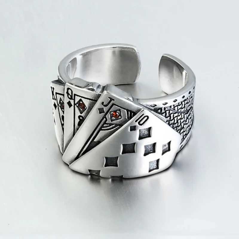 New Vintage Opening Rings For Women Men Playing Card Finger Stainless Steel Lucky Poker Ring Fashion Party Jewelry GiftsXJ250219