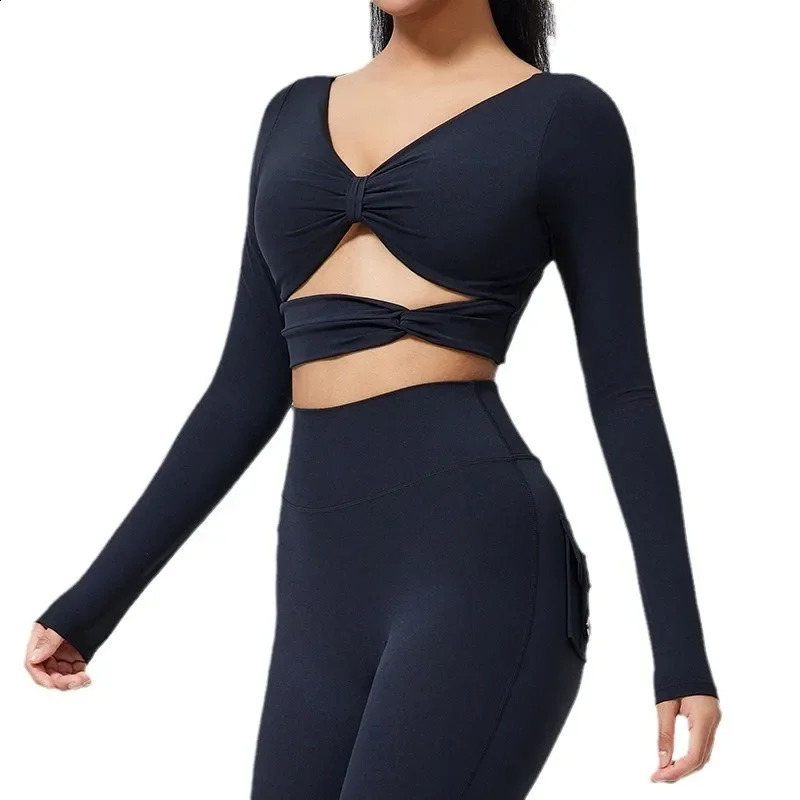 Wrinkle sports bra long sleeved beauty back detachable yoga long sleeved tight outdoor sports running fitness suit 250219