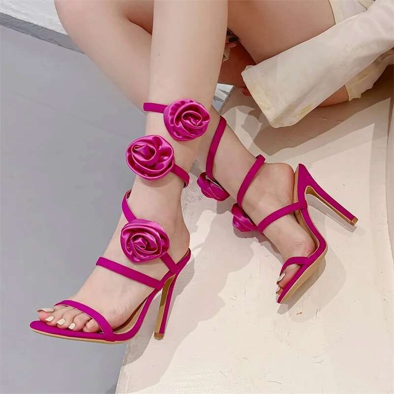 Summer Sexy Silk wer Ankle Strap Sandals Woman Fashion Open Toe Stiletto High Heels Banquet Party Pumps Shoes