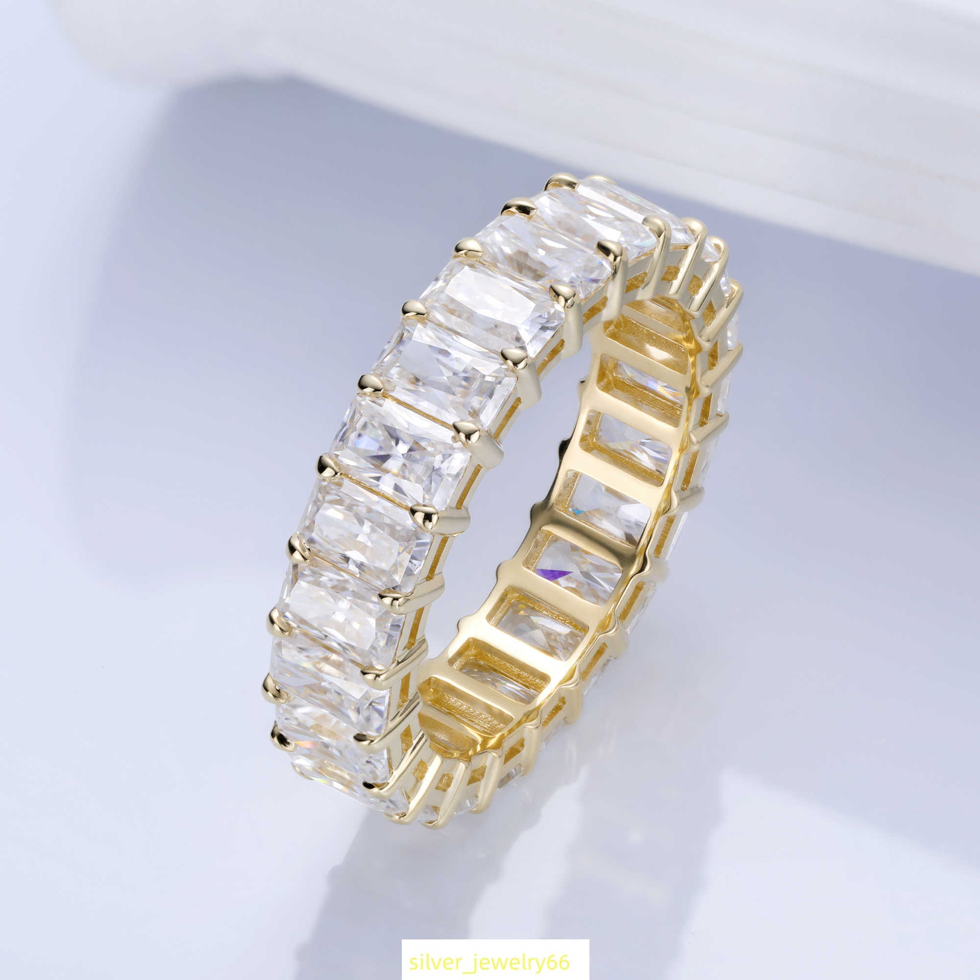 Luster Classic Fine Jewelry Design 10k 14k 18k Yellow Gold 5x3mm Radiant Cut Moissanite Eternity Band Ring