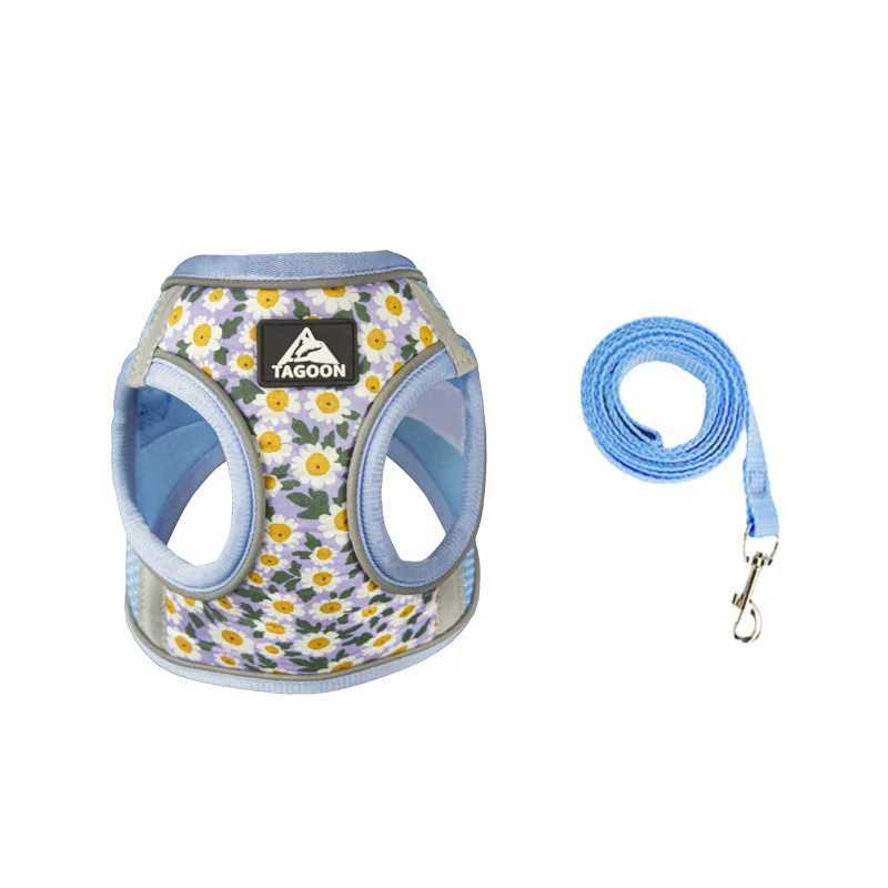 Dog harness with 1.5m leash set no tension dog vest with adjustable reflective breathable daisy print harness for pet puppiesXJ250218