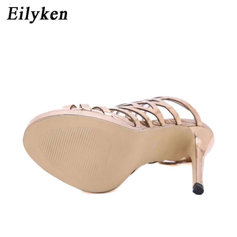 Gladiator Peep Toe Women Sandals Ankle Buckle Strap Summer Thick High Heels Golden Pole Dancing Pumps Shoes