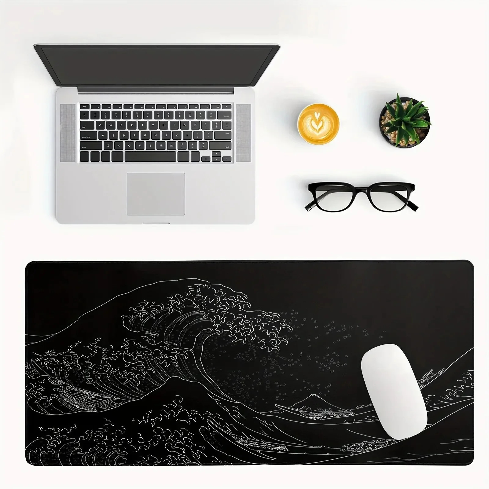 1Pcs Black Sea Wave Large Mouse Pad 700300mm Extended Gaming Desktop with Stitched NonSlip Rubber Base Keyboard 250213