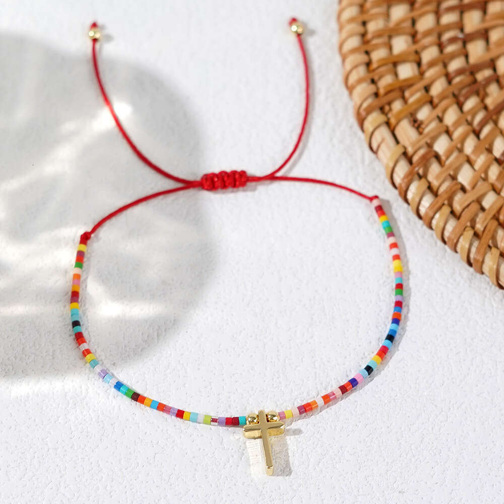 Easter Ins Style Copper Cross Mixed Color Rice Bead Fashion Versatile Women's Bracelet
