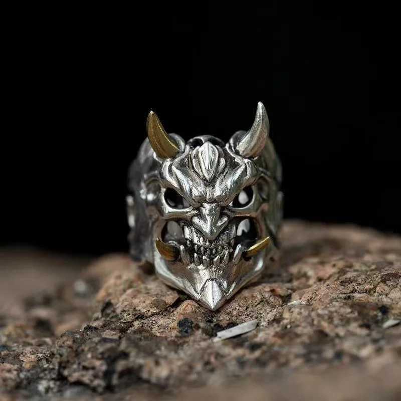 Retro Prajna Mask Ring For Men Punk Gothic Rock Hiphop Adjustable Open Ring Handmade Designer Jewelry Biker Accessories Man GiftXJ250219