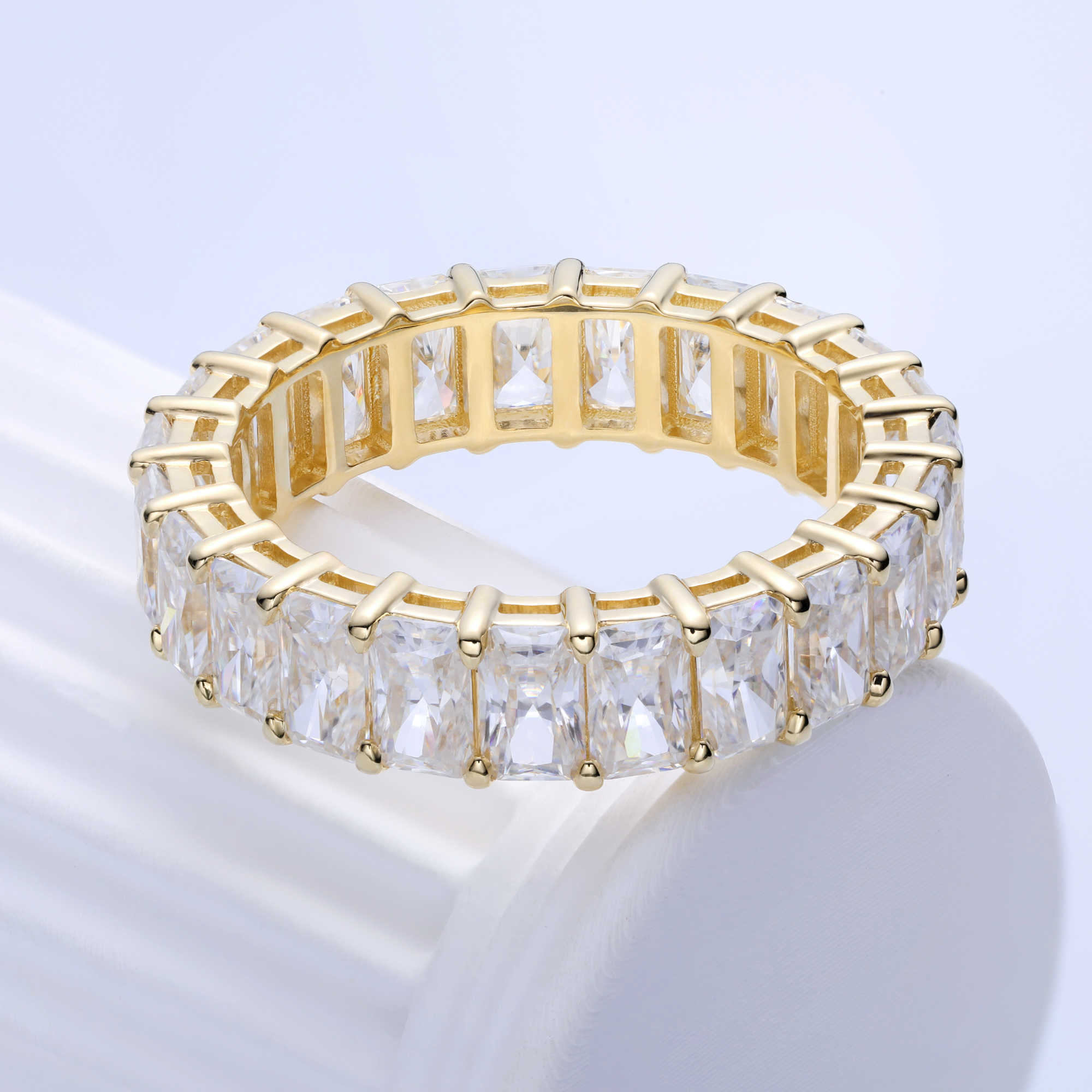Luster Classic Fine Jewelry Design 10k 14k 18k Yellow Gold 5x3mm Radiant Cut Moissanite Eternity Band Ring