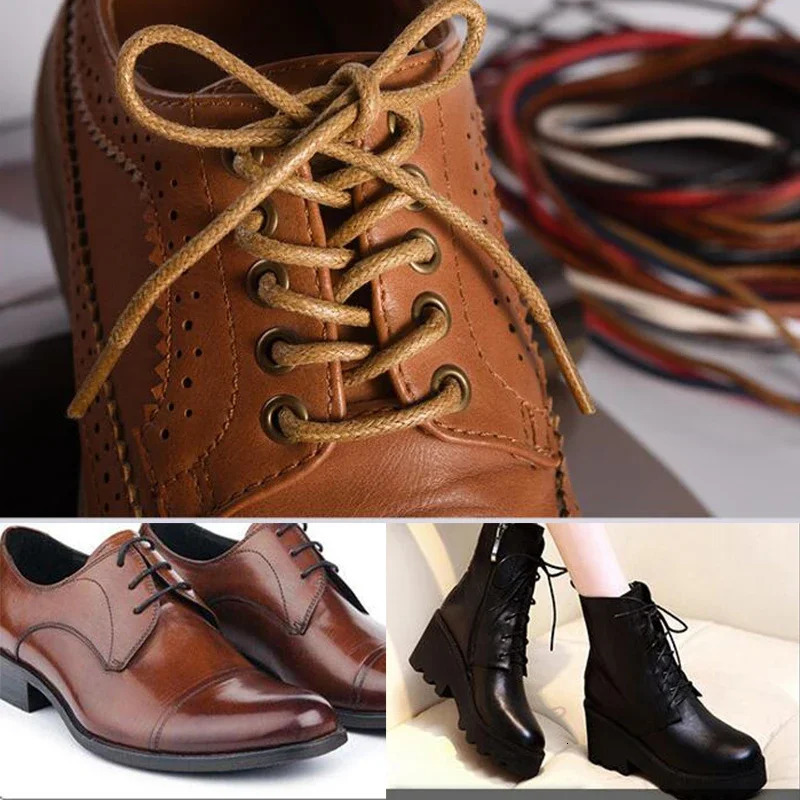 1 Pair Shoelaces Leather Cotton Waxed Waterproof Men Shoe Lace For Shoes Strings Women Round laces Boot 250219