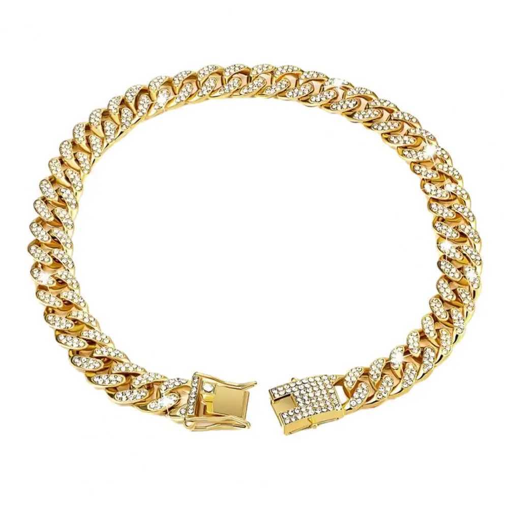 A sparkling rhinestone chain necklace suitable for small and medium-sized dogs metal cat necklaces and gold chain pet jewelry accessories W250219