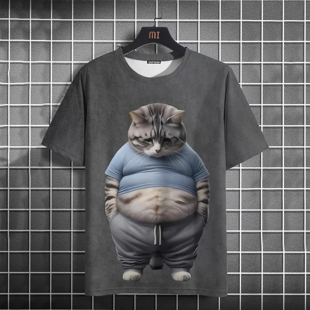 Funny TShirts For Men Animal Cat 3d Print Short Sleeve Summer Casual Breath TShirt Loose Oversized Tee Tops 250217
