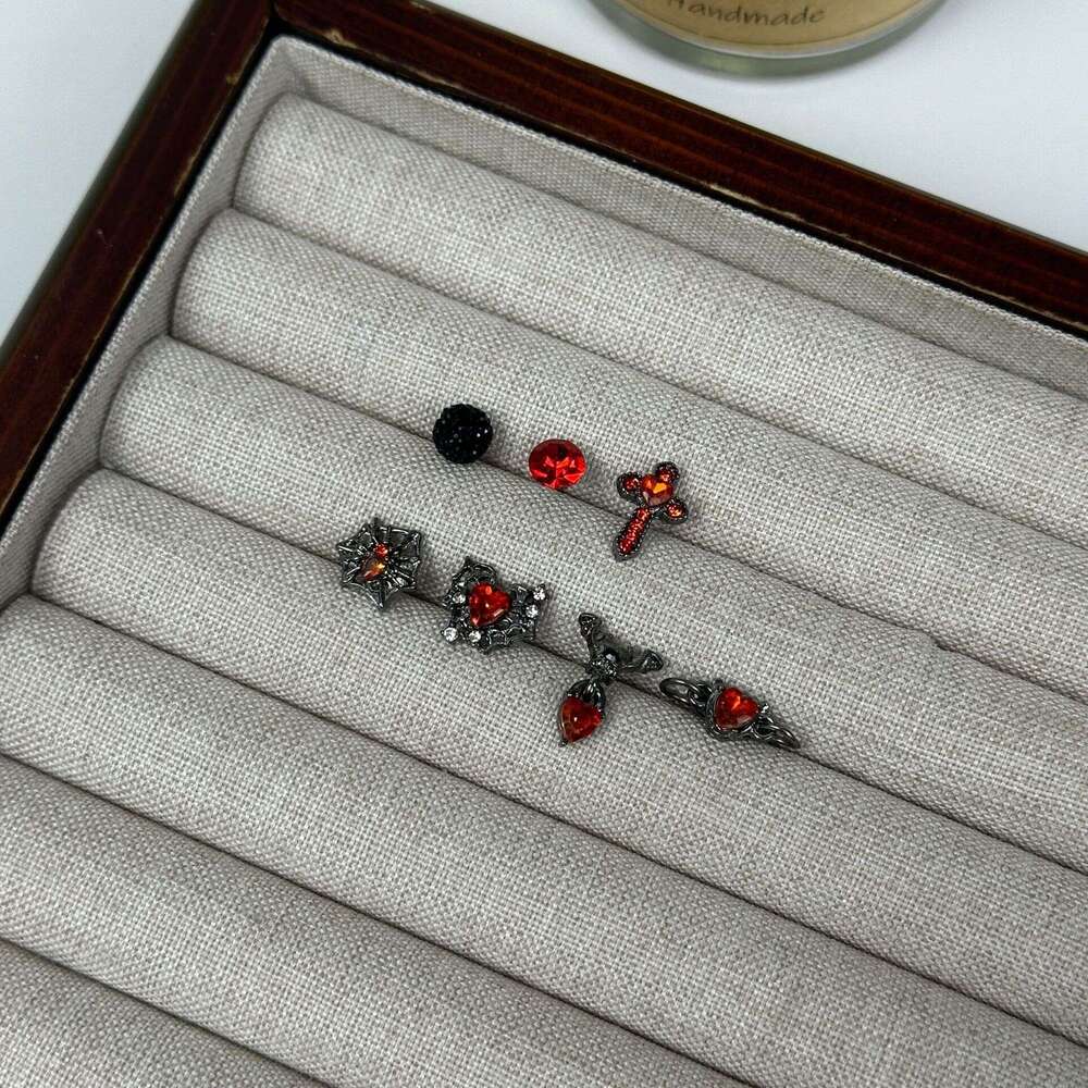 Dark Spider Web Red Dia Cross Love Chain Ear Bone Nails Female Niche Sweet Cool Design Spicy Girl Earrings