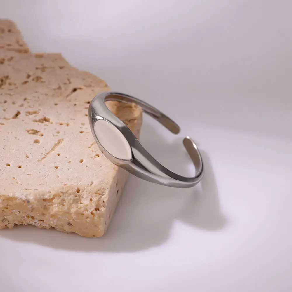 Stainless Steel Oval Rings For Women Men Open Adjustable Gold Color Finger Rings Wedding Fashion Jewelry Gift anillos mujerXJ250219