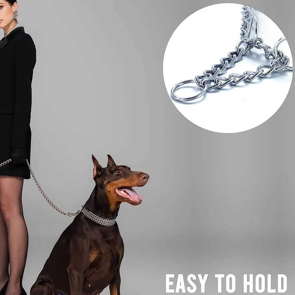 Sturdy dog chain collar chewy three row dog chain dog chain adjustable walking collar metal Cuban chain link large dog collar W250219