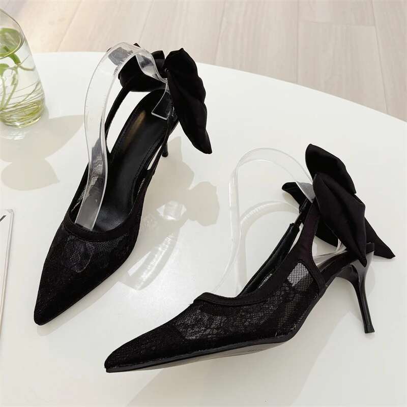 Fashion Mesh Women Pumps Sandal Thin High Heel Pointed Toe Ladies Elegant Sgback Hollow Out Shoes atos Mujer