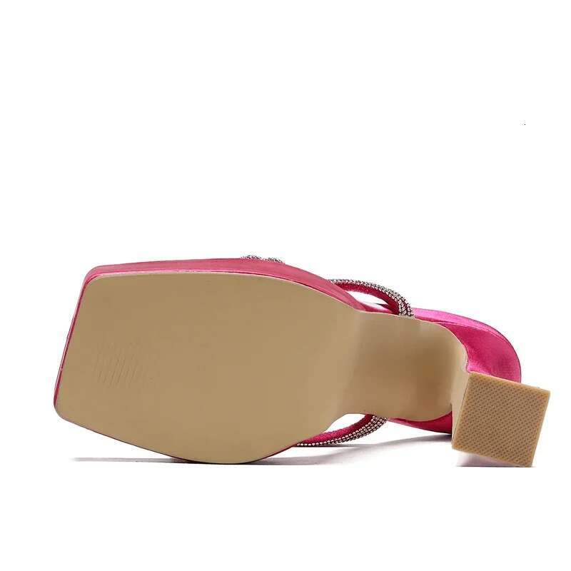 Aneikeh 2025 Sexy Steel Pipe Dance Shoes Crystal Square Head Open Toe Platform Super High Heels Mature Women Party Dress Atos