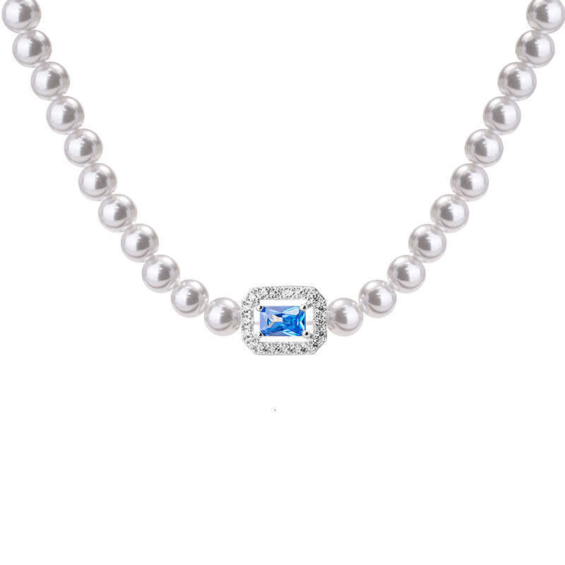 Hailao pure sier necklace, female niche design, light style, Shijia pearl collarbone chain, ins style square pendant