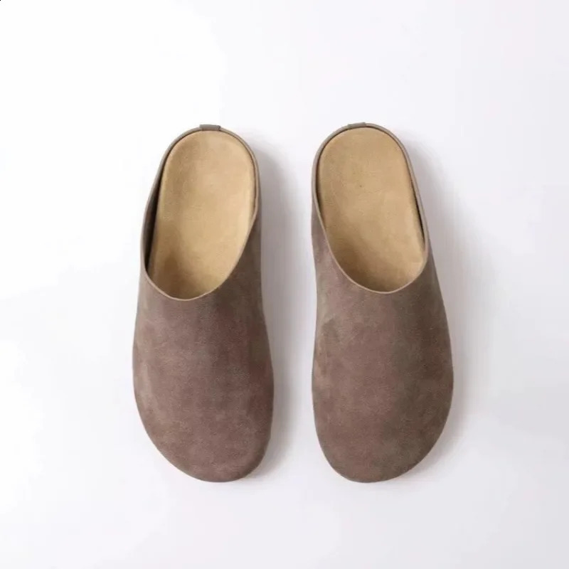 Women Suede Mules Shoes Flat Round Toe Casual Comfort Slides Thick Sole Slippers Retro Garden Mule Clog Slides 250218