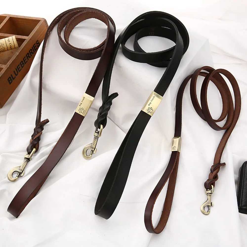 130cm Braided Leather Dog Leash Durable Dog Training Leash for Large Breed Dogs and Medium Small Dogs Walking Leash Brown BlackXJ250218