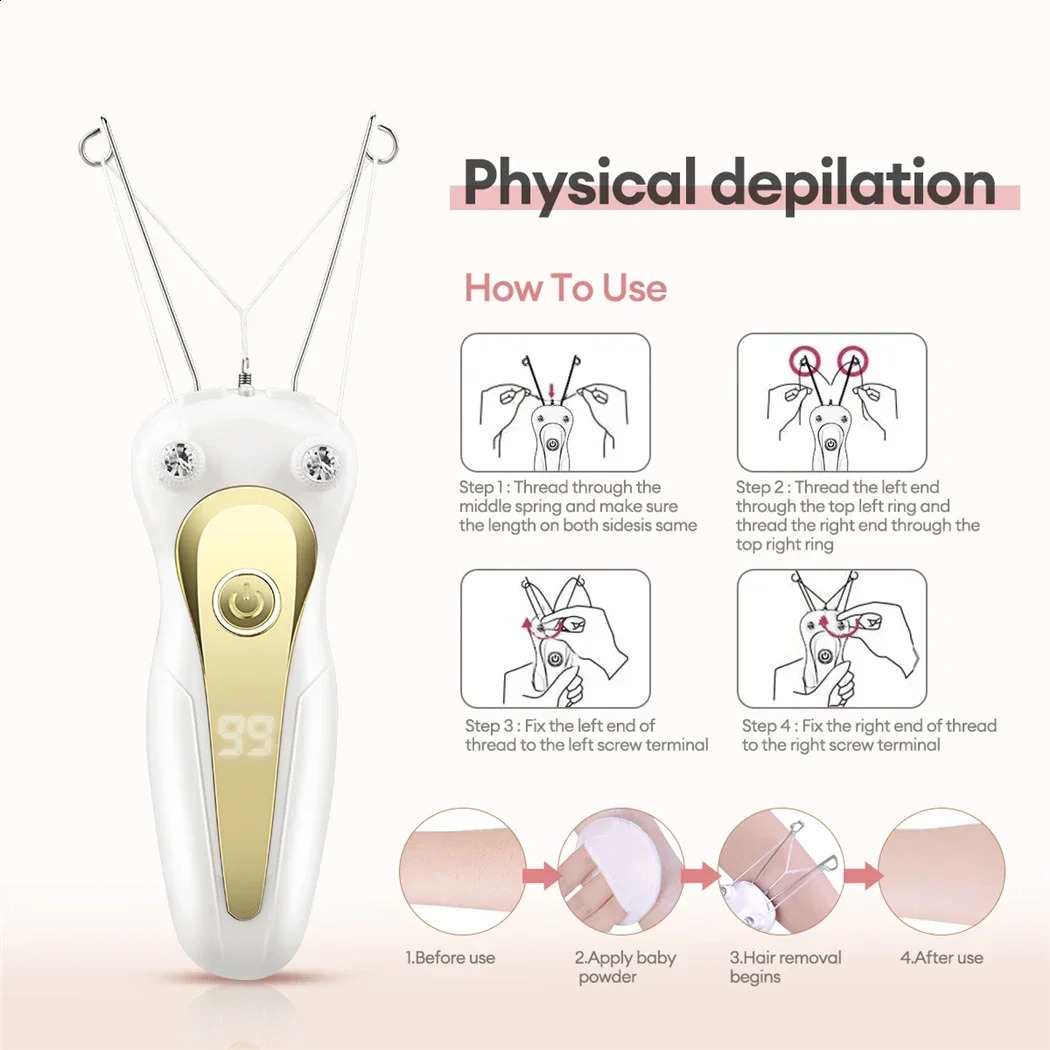 KEMOKO Cotton Thread Epilator Electric Women Hair Remover Defeather Instant Removal Threading Depilation LCD Display 250217