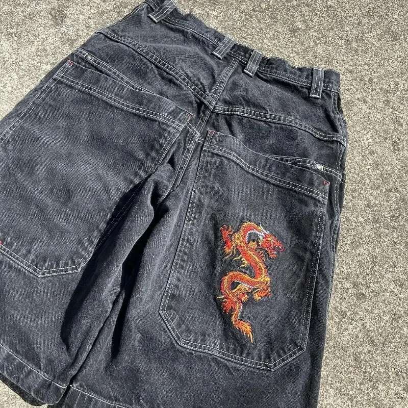 Summer New Y2K Loose Gothic Designer Denim Shorts With Pocket Embroidered Printed Denim Shorts For Gym 2000s Retro Street Hip Hop Men's And Women