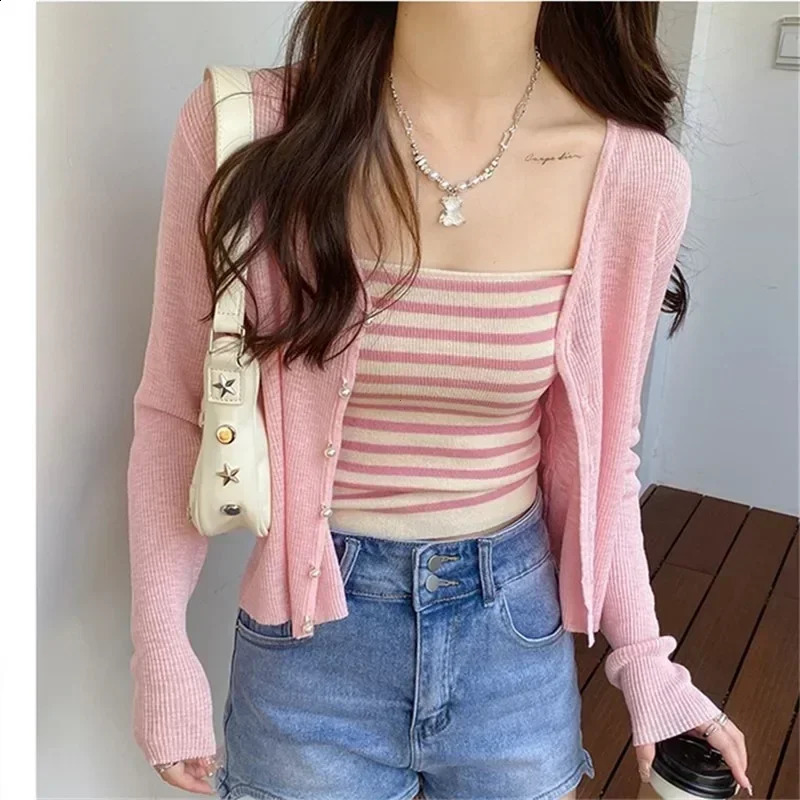 Green Ice Silk Sunscreen Knit Cardigan Outerwear Women Summer Suspender Skirt Outdoor Shawl Air Conditioning Blouse Top Thin 250217