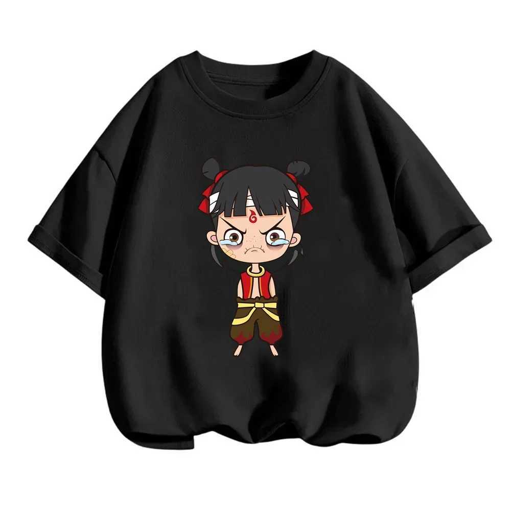 Charming Summer T-Shirts for Boy Girl Featuring Playful Nezha from Chinese Mythology Cute Fitted Q-Version Prints on O-Neck Tops M250219