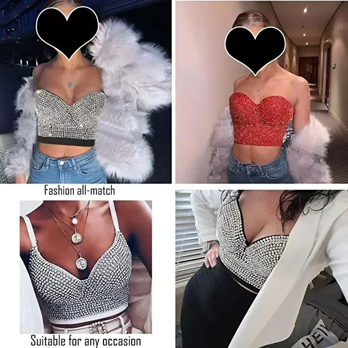 Summer High End Tops Women Corset y Bling Diamond Sequined y2k Tank Woman Clothes Quality Push Up Bustier Ladies Crop Top 250218