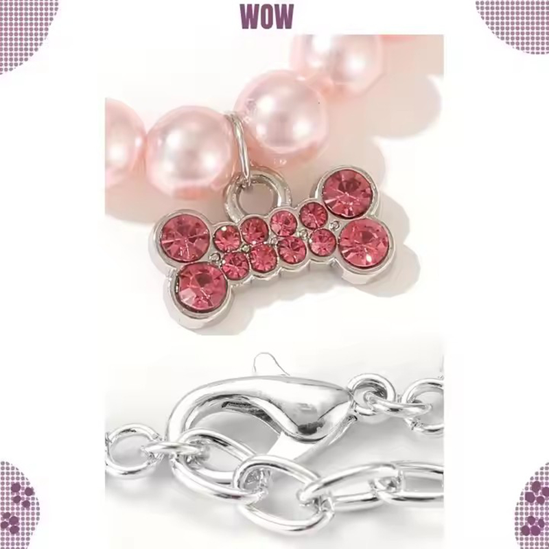 Fashion Pearl Dog Necklace with Shining Rhinestone Bone Charm in Different Colors, Jewelry Dog Necklace for Puppy Kitten Small Dogs Wedding Birthday G
