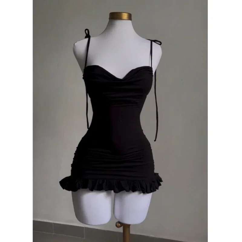 Summer Sexy Mini Women Sleeveless Streetwear Strap Backless Bodycon Folds Split Dress Party Club Elegant A-E Dresses