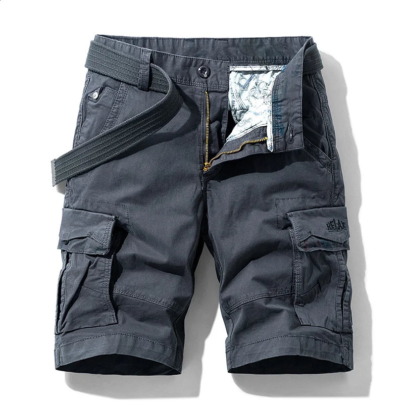 Cargo Shorts Men Spring Summer Cotton Bermuda Solid Denim Casual Multi-Pocket Pants Clothing Men Cargo Short 250218