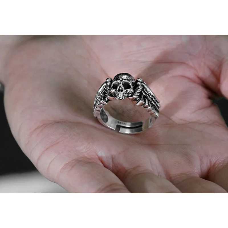 Ring Unisex Retro Vintage Hip-hop Personality Wings Skull Head Opening Ring WholesaleXJ250219