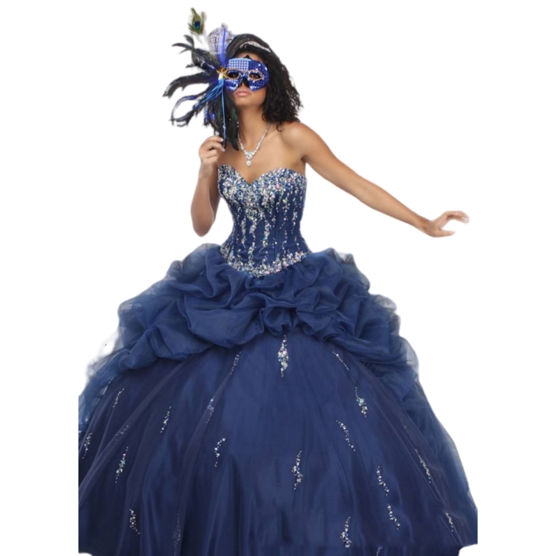 Navy blue Quinceanera Dresses Sequins Crystals Beaded Sweetheart Strapless Ruched Ball Gown Prom Party Gowns Classic Sweet 16 Dress Back Lace-Up