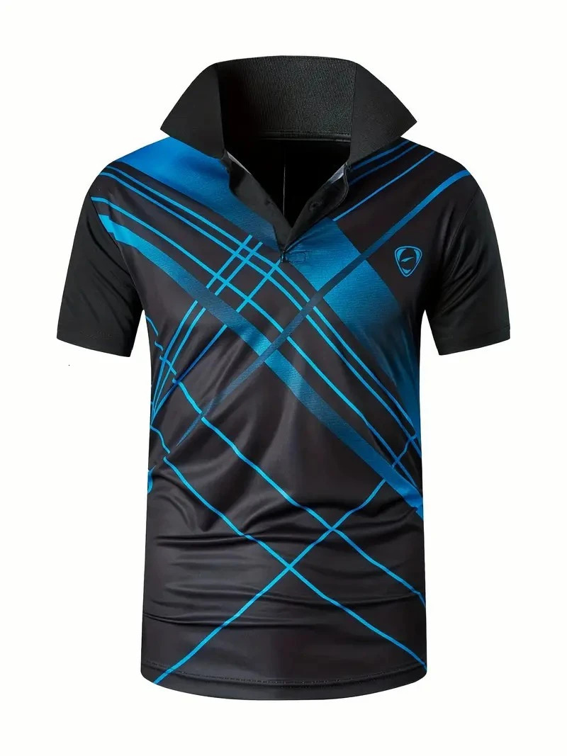 Mens polo shirt simple striped print fashionable casual short sleeved breathable skin friendly loose plus size mens top 250219