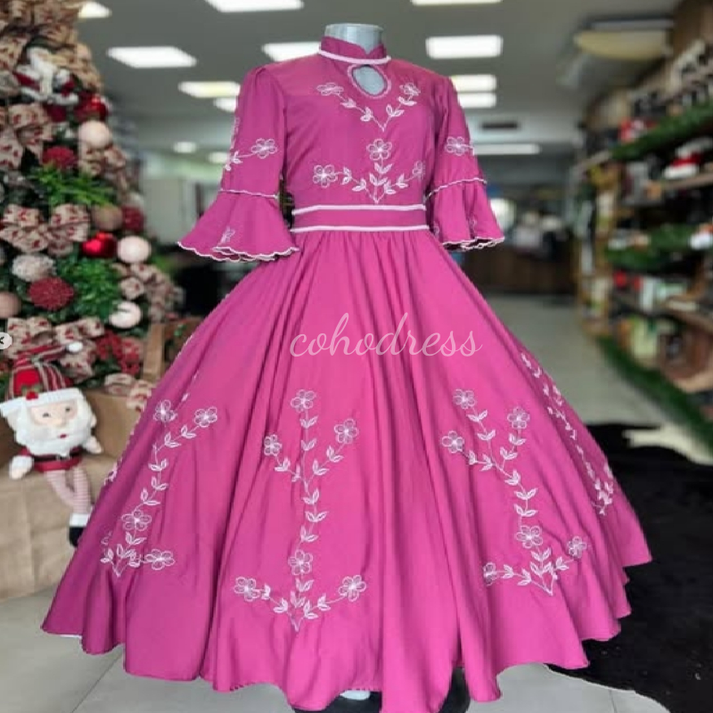 Traditional Hot Pink Flamenco Evening Dress Folklorico Carnival Prom Dress Embroidery Mexican Formal Dance Party Gown Vestio De Gala 2025 Special Occa