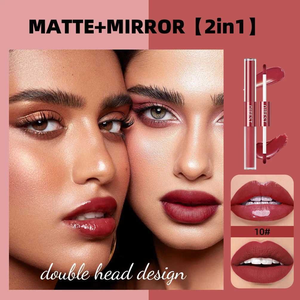 QIBEST 2 In 1 Matte Liquid Lipstick And Mirror Lipgloss Cosmetic Waterproof Lip Glaze Double Head Long-lasting Lip Tint MakeupW250219