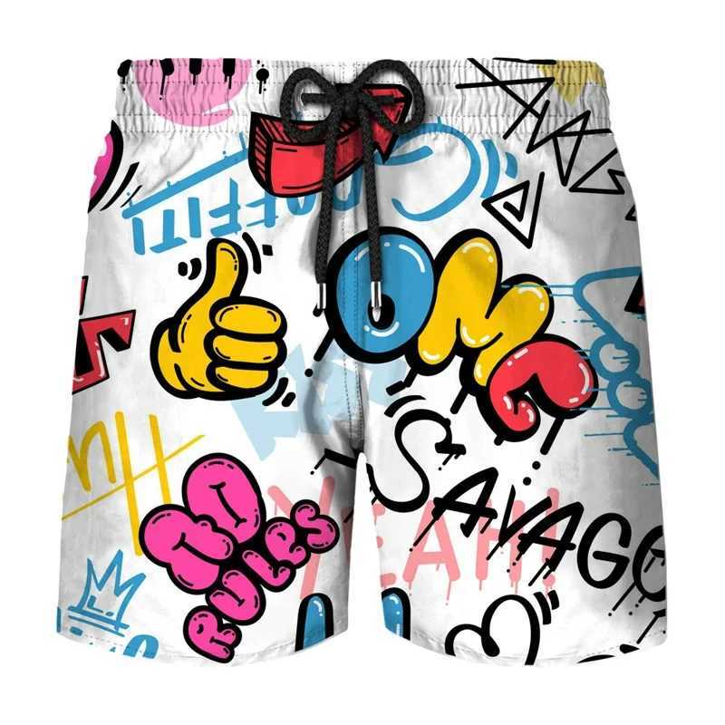 2024 mens casual shorts abstract street graffiti 3D printed shorts hip-hop swimsuit y2k cool W250219
