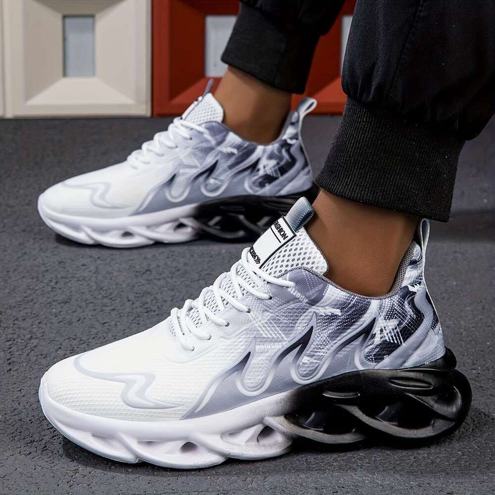 Men's breathable mesh sports sho es - black white gradient, height increasing thick sole, suitable for running and casual wear, aut umn student s