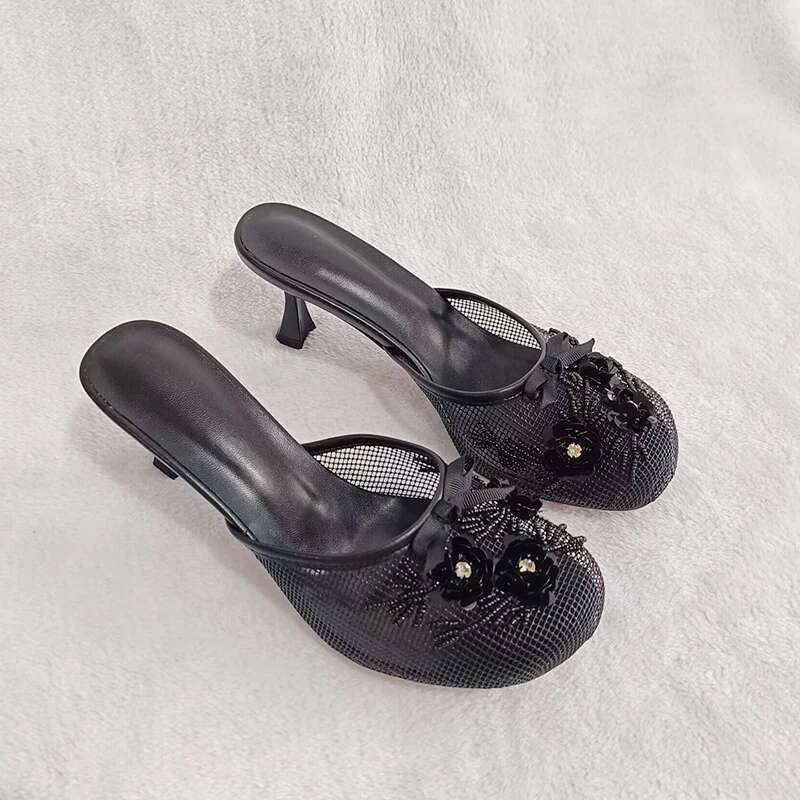 Bgbg sequin wer women slides mesh thin heel slip on sandals